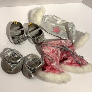 Build A Bear Workshop Sparkly Pink And Silver Top Pants Sequin Flip Flops Shoes